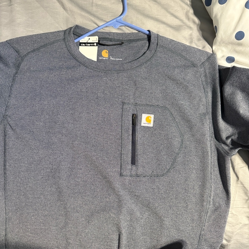 Carhartt dark navy heather Long Sleeve base layer Shirt with zipper Pocket